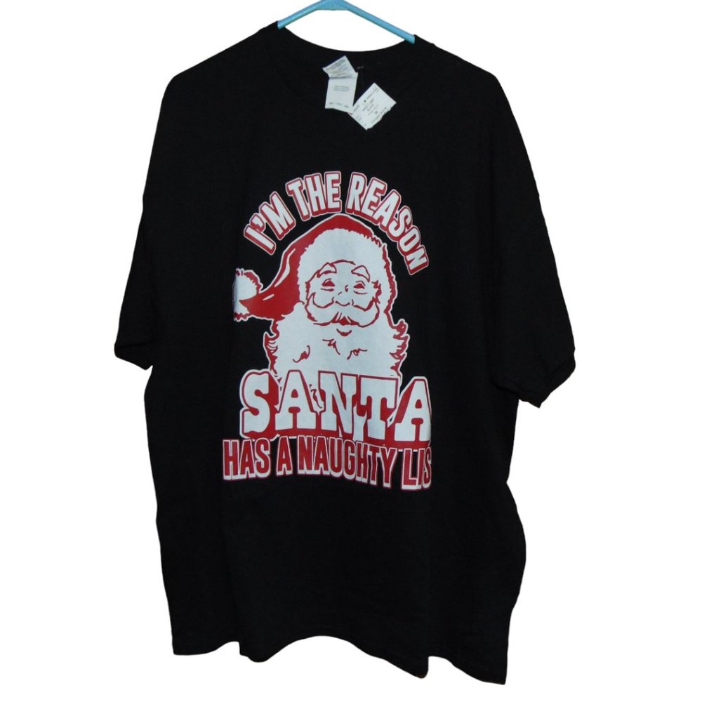 Christmas T Shirt Black Naughty Santa